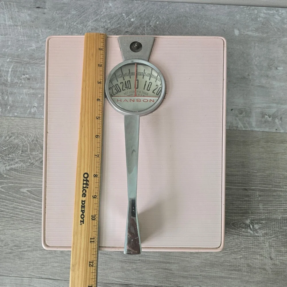 Vintage Hanson Pink Bath Scale MCM Pastel Kitsch Atomic Era Chrome Analog